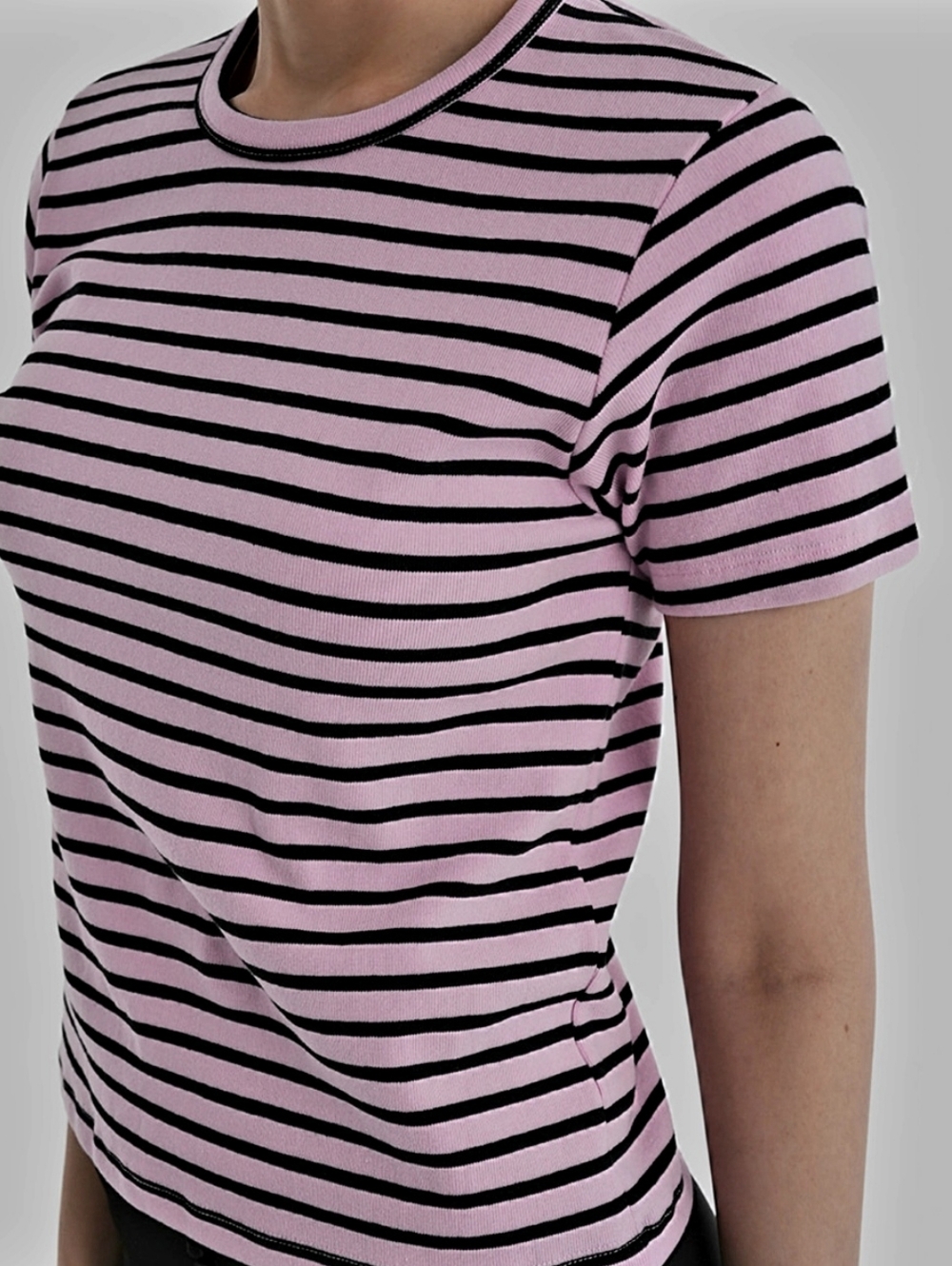 Banana Republic Women’s Pink and Black Stripe Crewneck Tee